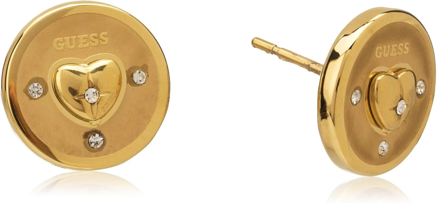 گوشواره زنانه گس مدل JUBE01446JWYGT-U Talismania، استیل ضد زنگ، 12 میلی متر، قلب های گرد، استیل ضد زنگ، زیرکونیا مکعبی، استیل ضد زنگ، زیرکونیا مکعبی، استیل ضد زنگ، زیرکونیا مکعبی
