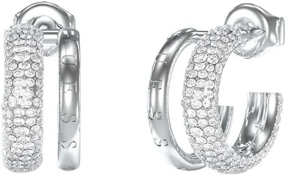 گوشواره زنانه گس، جواهرات ساخته شده از استیل با روکش رودیوم، گوشواره حلقه ای Jungle Pave، سایز 15 میلی متر، سایز جواهر T/U، مرجع JUBE05197JWRHT/U گوشواره زنانه گس، جواهرات ساخته شده از استیل با روکش رودیوم، گوشواره حلقه ای Jungle Pave، سایز 15 میلی متر، سایز جواهر T/U، مرجع JUBE05197JWRHT/U