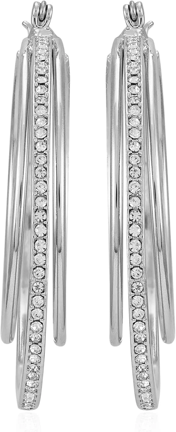 گوشواره های حلقه ای سه لایه نگین دار نقره ای گس گوشواره های حلقه ای سه لایه نگین دار نقره ای گس