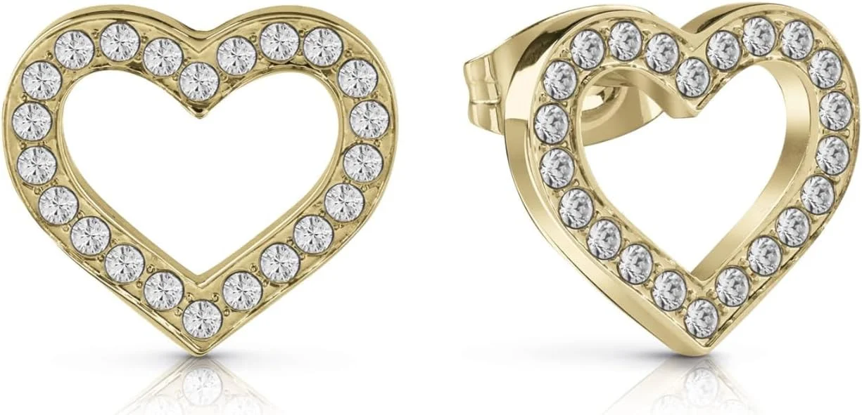 گوشواره های زنانه حدس، قاب قلبی 12 میلی متری و نگین دار، طلایی