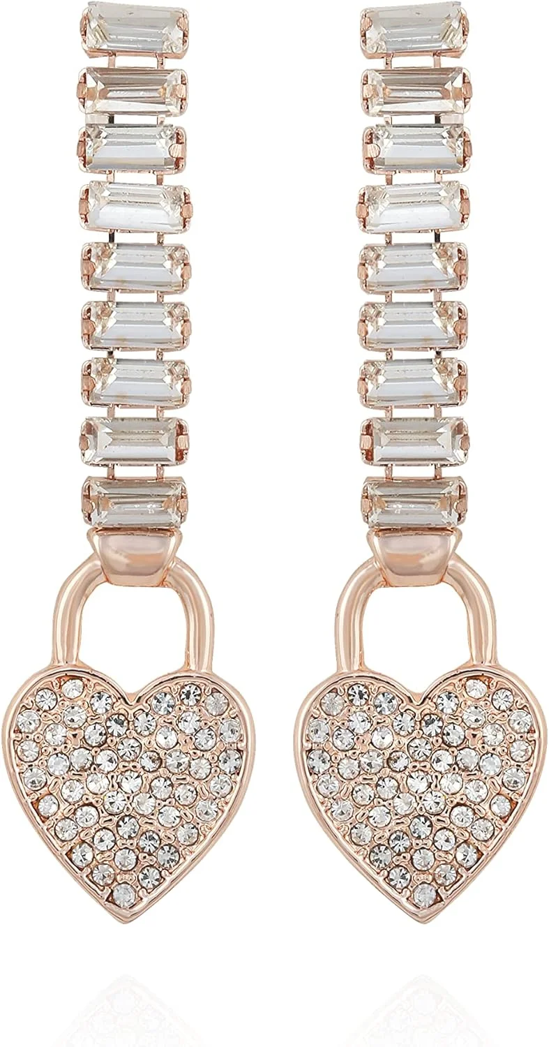 گوشواره های آویز قلبی رزگلد GUESS، سایز One Size، شیشه، بدون سنگ قیمتی