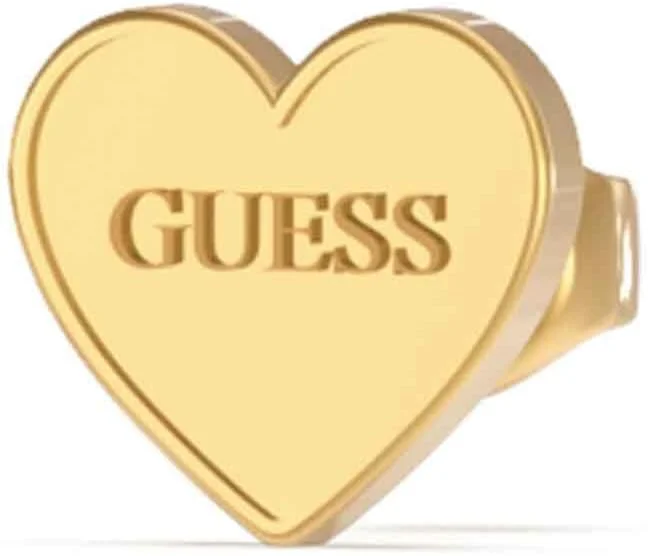 گوشواره های میخی زنانه استیل طلایی گس، طرح قلب با لوگوی حک شده و قفل فشاری