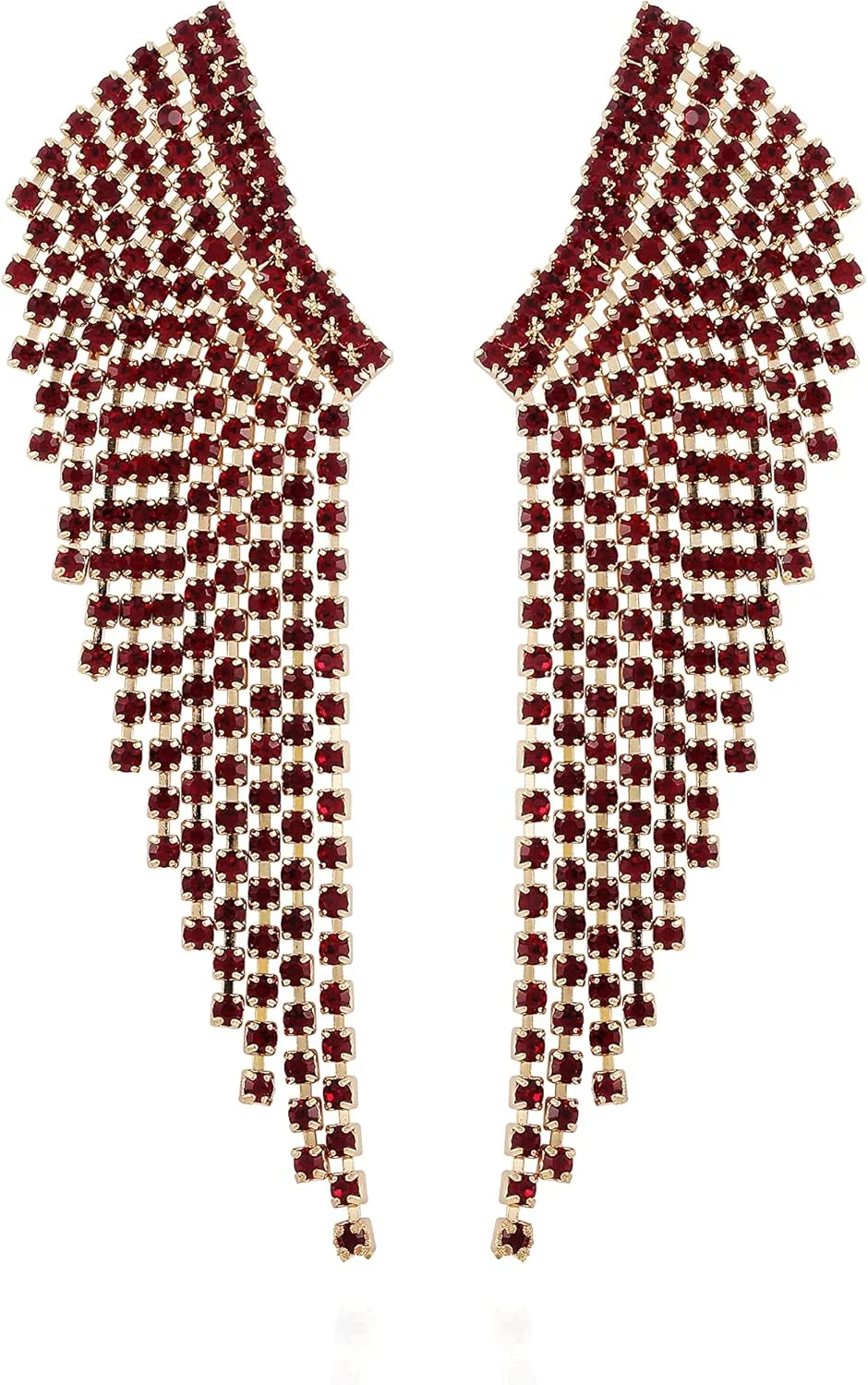 گوشواره های بال فرشته حاشیه ای نگین دار قرمز طلایی گس، سایز واحد، فلزی، بدون سنگ قیمتی