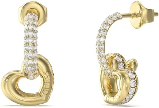 گوشواره حلقه ای زنانه گس مدل JUBE05465JWYG طرح قلب طلایی