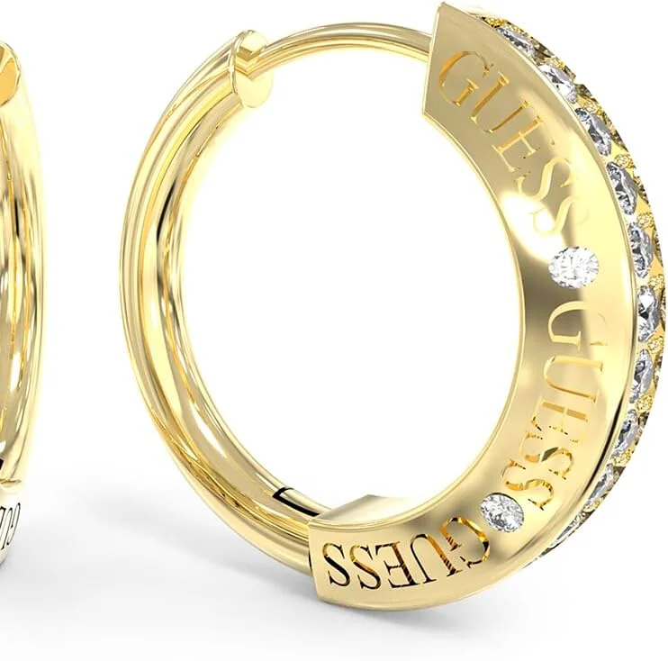 گوشواره حلقه ای نیم گرد نگین دار زنانه گس 20 میلی متری طلایی ژوئن 2023