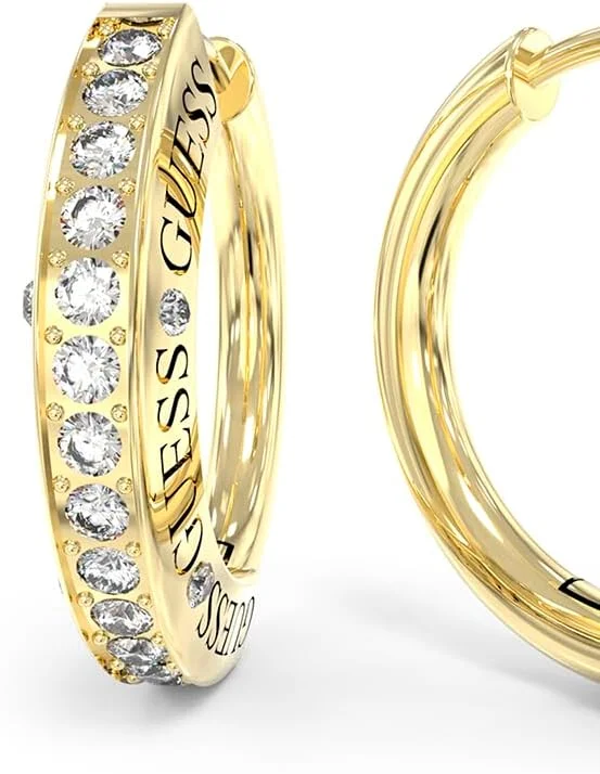 گوشواره حلقه ای نیم گرد نگین دار زنانه گس 20 میلی متری طلایی ژوئن 2023