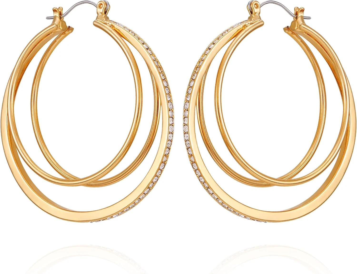 گوشواره های حلقه ای سه لایه نگین دار طلایی گس