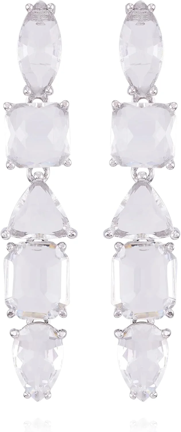 گوشواره های آویز خطی نگین دار نقره ای حدس (GUESS) با سنگ های شیشه ای