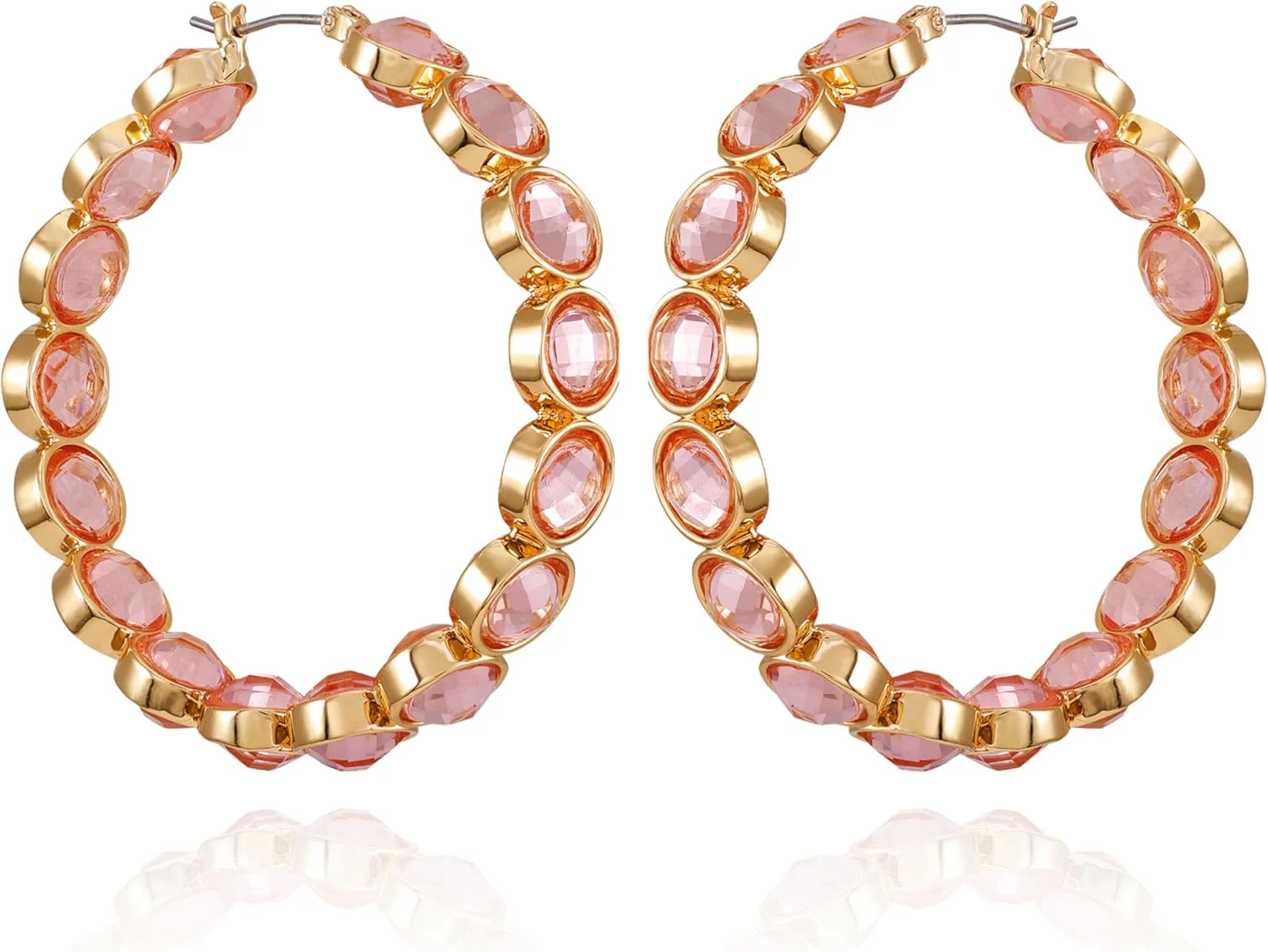 گوشواره های حلقه ای نگین دار گلدتُن GUESS با کریستال های صورتی روشن