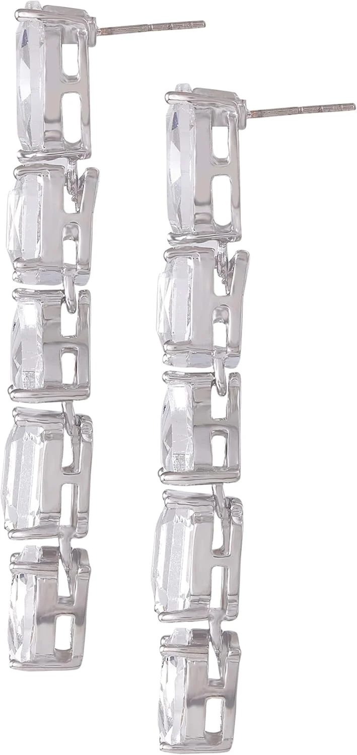 گوشواره های آویز خطی نگین دار نقره ای حدس (GUESS) با سنگ های شیشه ای گوشواره های آویز خطی نگین دار نقره ای حدس (GUESS) با سنگ های شیشه ای