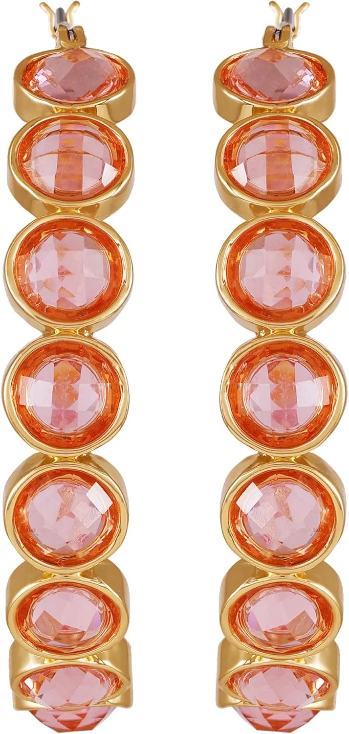 گوشواره های حلقه ای نگین دار گلدتُن GUESS با کریستال های صورتی روشن گوشواره های حلقه ای نگین دار گلدتُن GUESS با کریستال های صورتی روشن