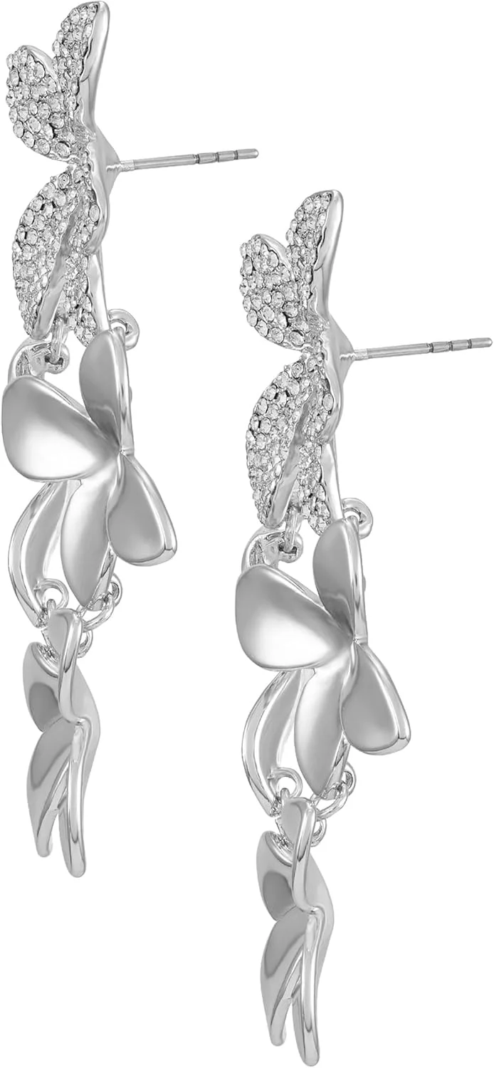 گوشواره های آویز خطی گلدار نگین دار نقره ای گس