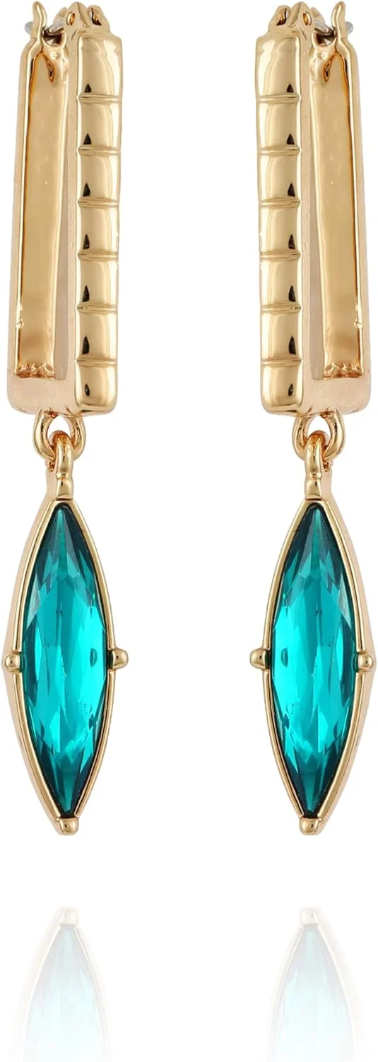 گوشواره های حلقه ای جعبه ای طلایی رنگ GUESS با آویز نگین کریستالی