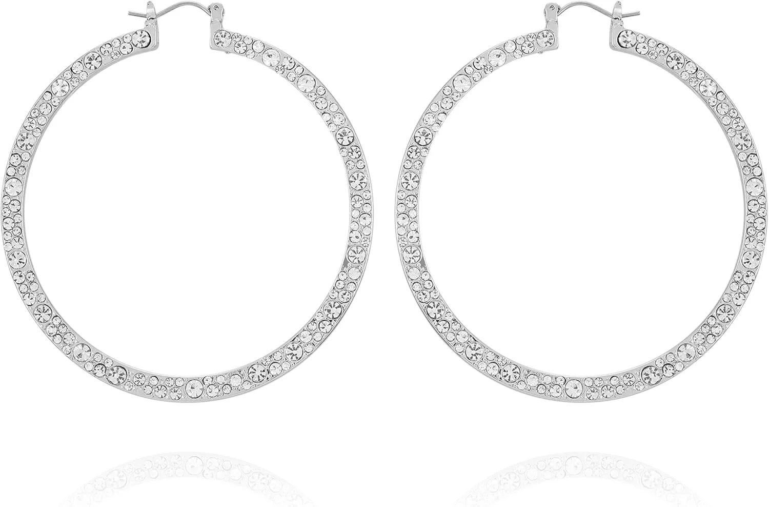 گوشواره های حلقه ای نگین دار نقره ای گس، سایز تک، فلز، نگین شیشه ای