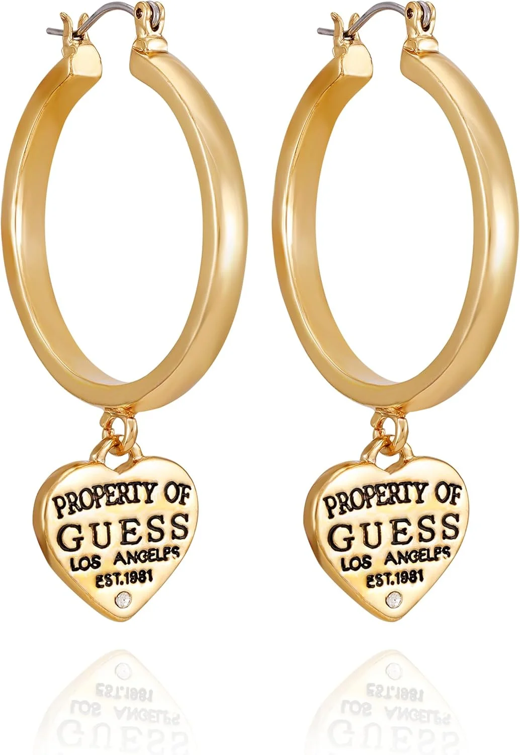 گوشواره های حلقه ای آویز قلبی با لوگوی طلایی گس