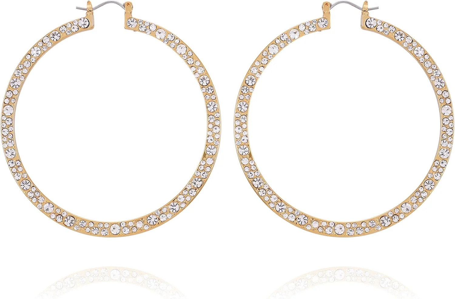 گوشواره های حلقه ای نگین دار طلایی گس، سایز واحد، فلز، سنگ شیشه ای