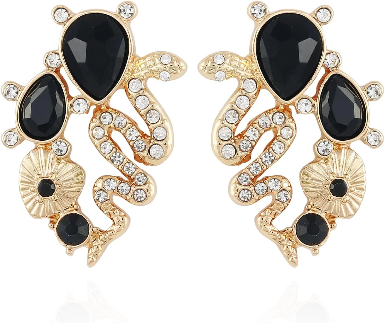 گوشواره های میخی خوشه ای مار نگین دار طلایی رنگ گس، سایز تک، فلزی، بدون سنگ قیمتی