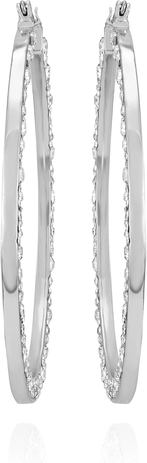 گوشواره های حلقه ای نگین دار نقره ای گس، سایز تک، فلز، نگین شیشه ای