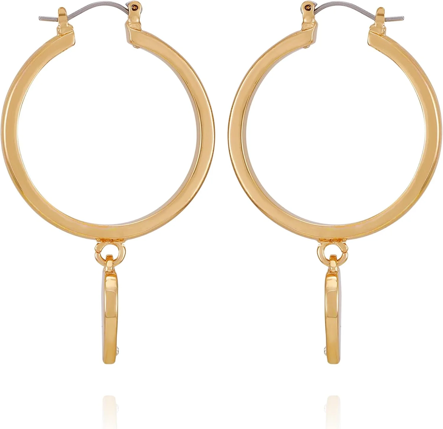 گوشواره های حلقه ای آویز قلبی با لوگوی طلایی گس گوشواره های حلقه ای آویز قلبی با لوگوی طلایی گس