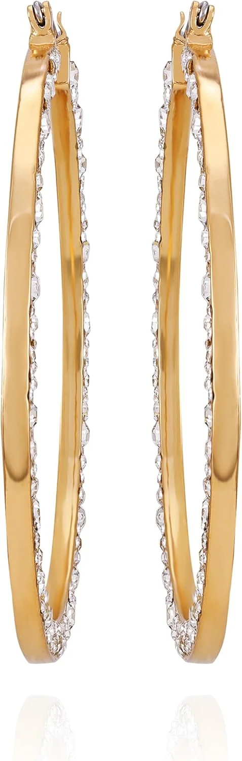 گوشواره های حلقه ای نگین دار طلایی گس، سایز واحد، فلز، سنگ شیشه ای