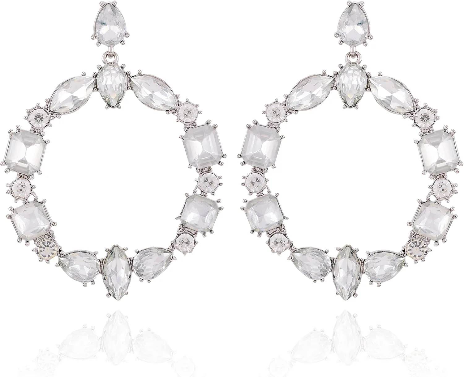 گوشواره های آویز نقره ای رنگ GUESS با سنگ های کریستالی