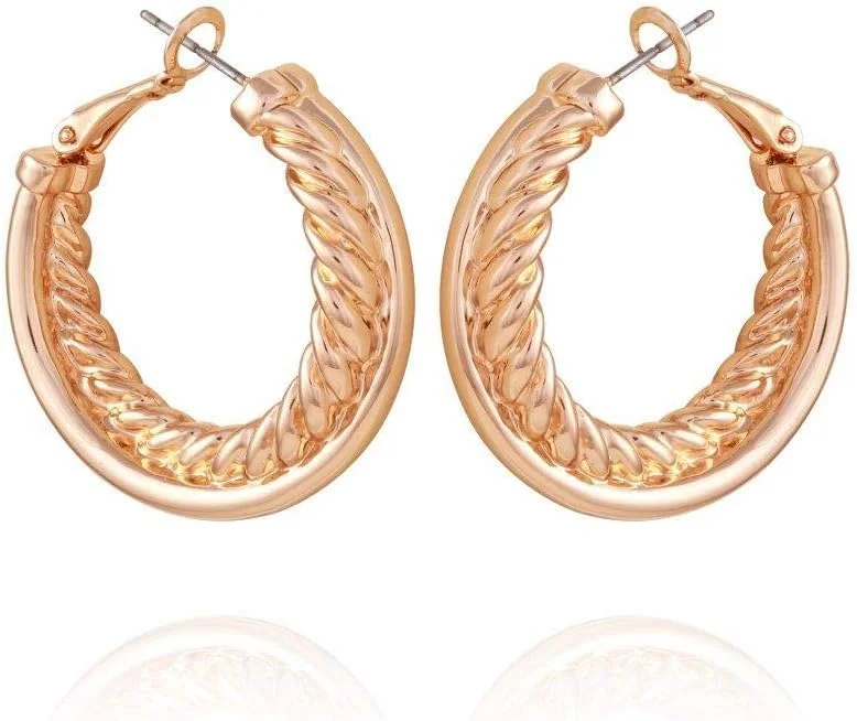 گوشواره های حلقه ای طنابی پیچ خورده طلایی گس، سایز واحد، فلز غیر قیمتی، بدون سنگ قیمتی