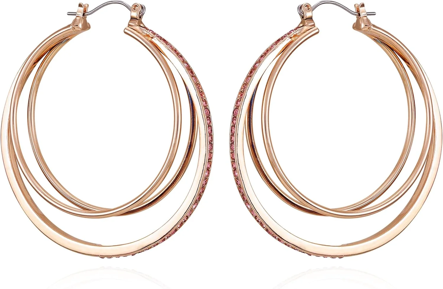 گوشواره های حلقه ای سه لایه نگین دار رزگلد گس