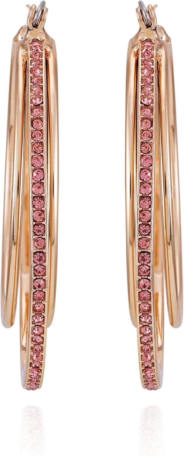 گوشواره های حلقه ای سه لایه نگین دار رزگلد گس گوشواره های حلقه ای سه لایه نگین دار رزگلد گس