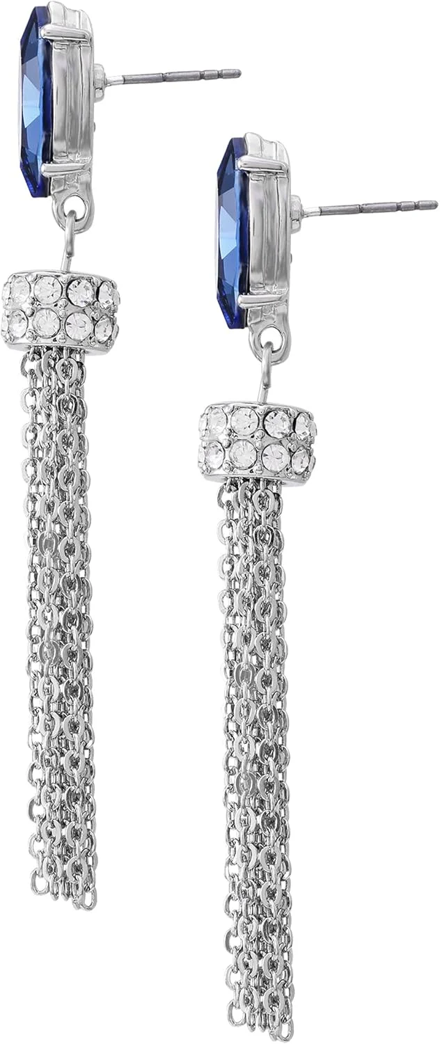 گوشواره های آویز بلند حاشیه دار خطی نگین آبی نقره ای گس گوشواره های آویز بلند حاشیه دار خطی نگین آبی نقره ای گس