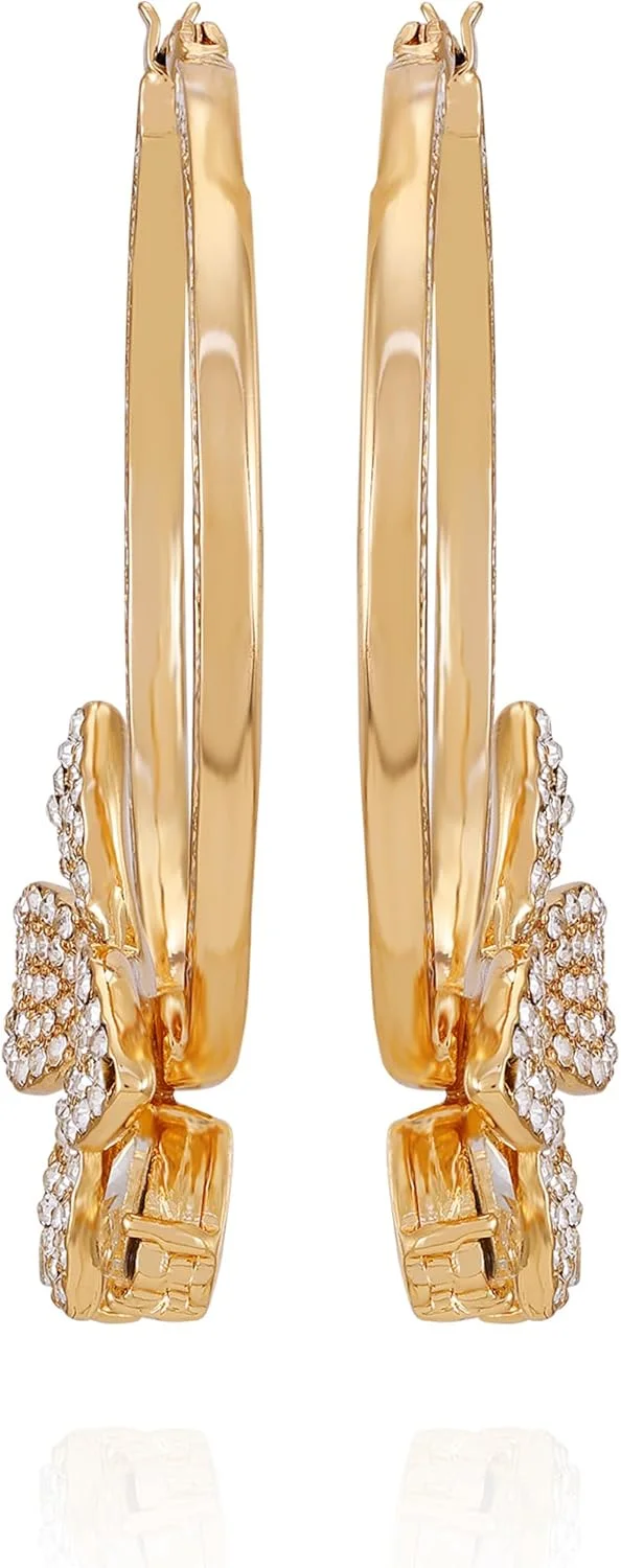 گوشواره های حلقه ای گلدار نگین دار طلایی گس، سایز تک، فلز، نگین شیشه ای گوشواره های حلقه ای گلدار نگین دار طلایی گس، سایز تک، فلز، نگین شیشه ای