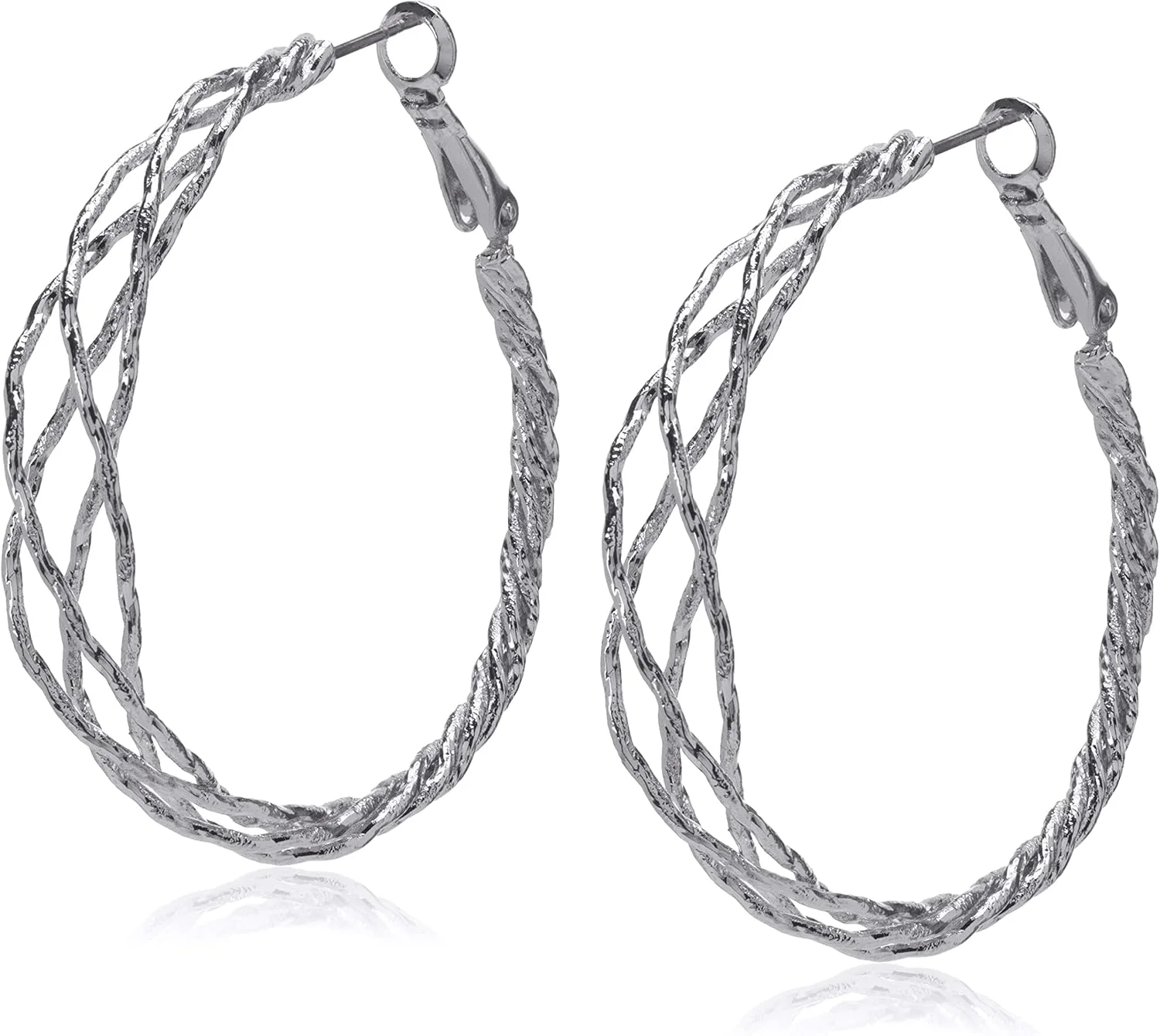 گوشواره های حلقه ای بافت نقره ای گس