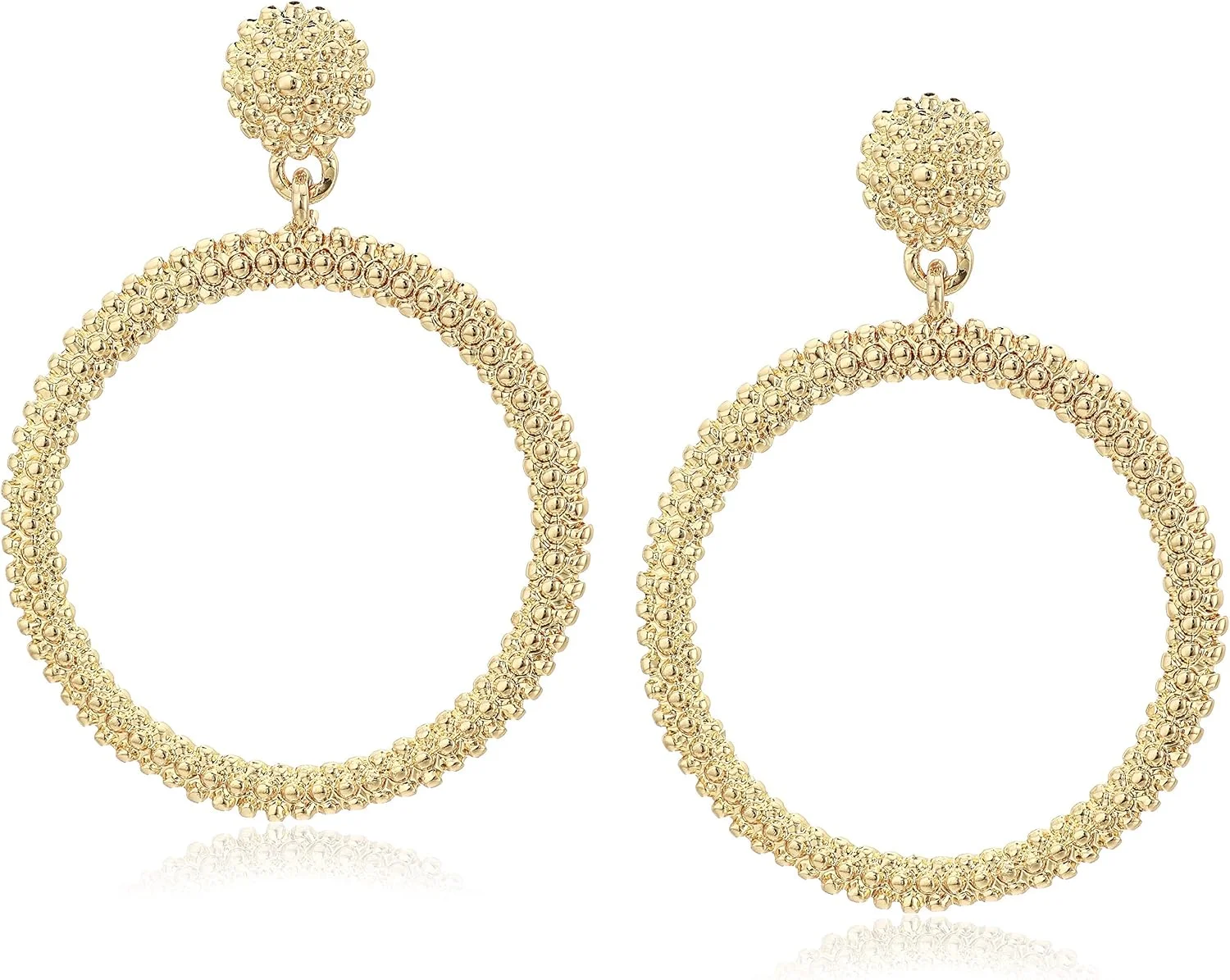 گوشواره حلقه ای رو به جلوی زنانه گس، طلایی، سایز واحد. گوشواره آویز بافت دار