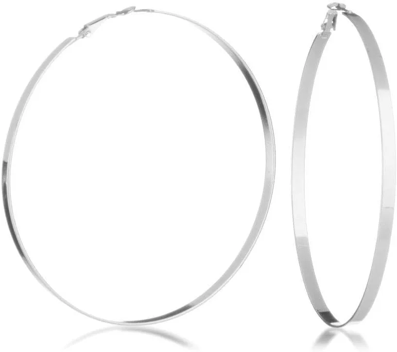 گوشواره های حلقه ای بزرگ نقره ای رنگ گس، یک سایز، فلز غیر قیمتی، بدون سنگ قیمتی