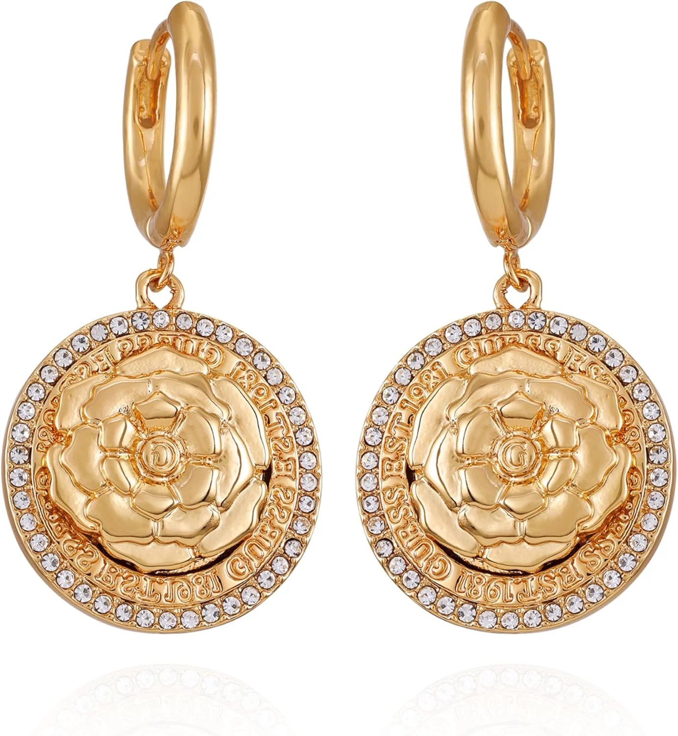 گوشواره های حلقه ای آویز سکه ای نگین دار طلایی حدس