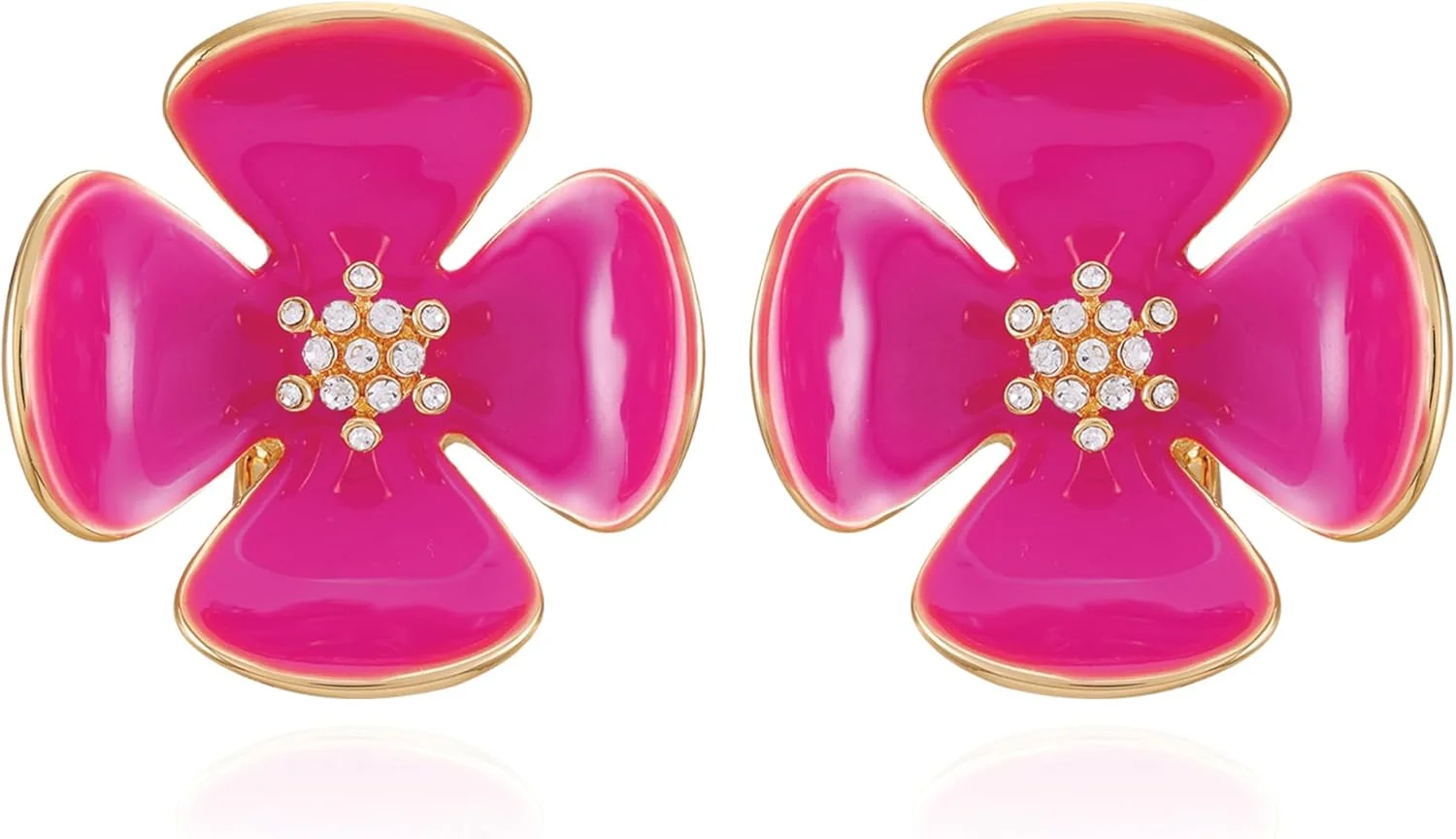 گوشواره های گیره ای دکمه ای گل صورتی طلایی رنگ گس