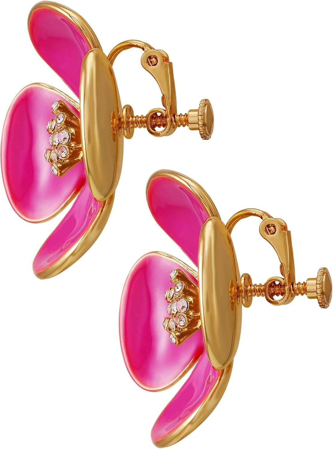 گوشواره های گیره ای دکمه ای گل صورتی طلایی رنگ گس