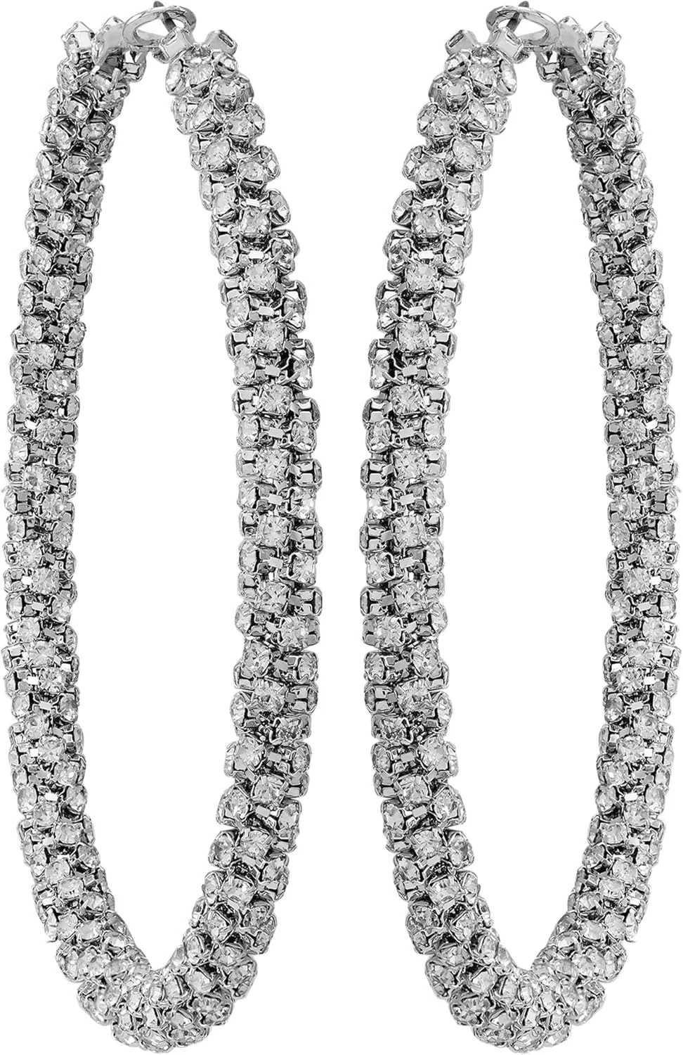 گوشواره حلقه ای زنانه گس، نقره ای، نگین دار با سنگ شیشه ای کریستالی، سایز One Size، سنگ