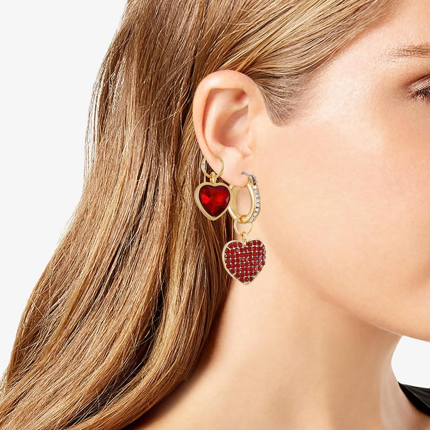 گوشواره های حلقه ای کوچک GUESS با روکش طلایی و آویزهای قلبی قابل تعویض