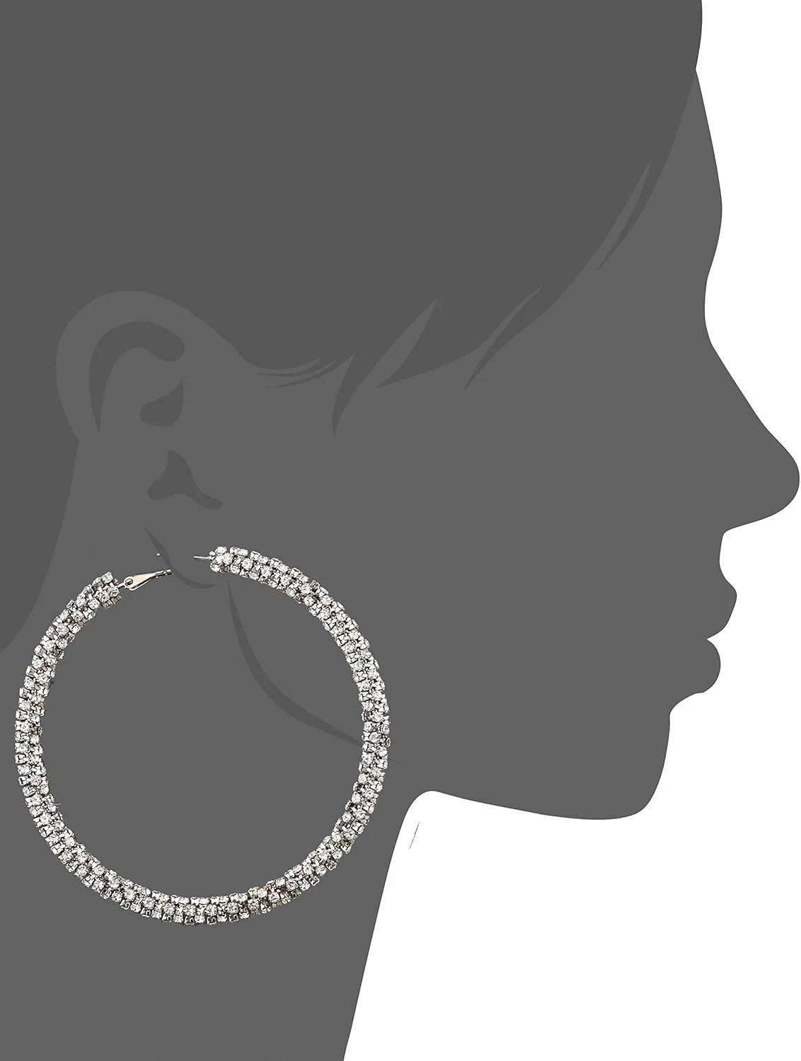 گوشواره حلقه ای زنانه گس، نقره ای، نگین دار با سنگ شیشه ای کریستالی، سایز One Size، سنگ