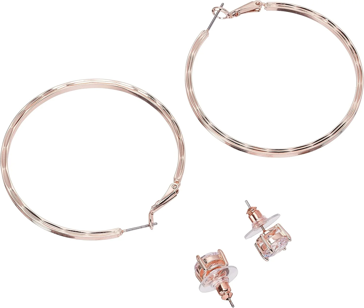 گوشواره های حلقه ای و نگین دار زنانه گس، رزگلد، سایز One Size، کریستال، زیرکونیا