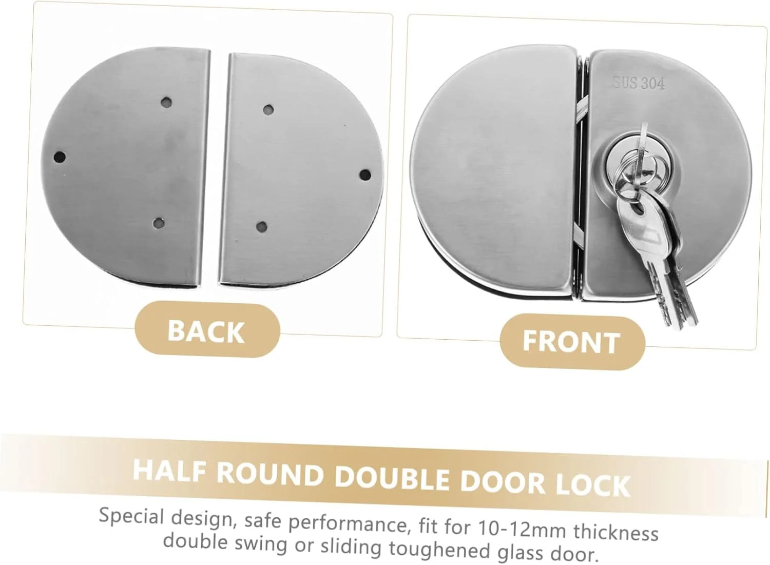 قفل شیشه ای نیم گرد دو درب LANUOP، قفل ایمنی ویترین، قفل درب شیشه ای سنگین، قفل درب دوش، قفل محافظ درب کشویی، قفل ویترین شیشه ای، قفل ضد سرقت (2 عدد)