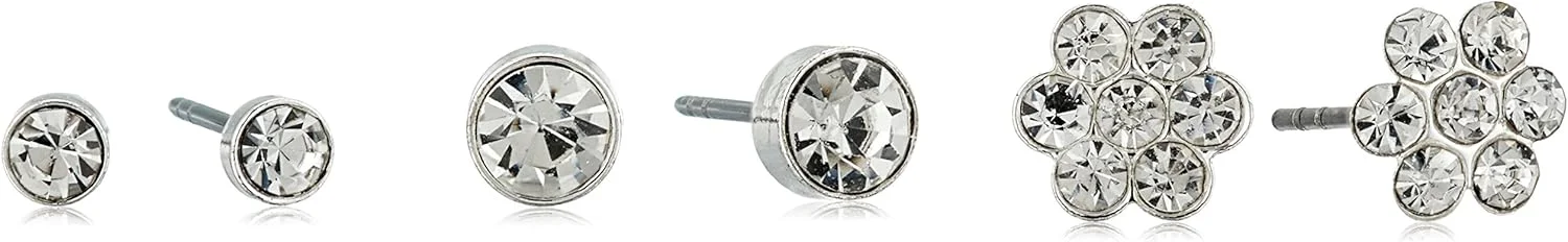 گوشواره های میخی سه تایی گل مینیاتوری کریستالی نقره ای "Basic" گس، سایز واحد، فلزی