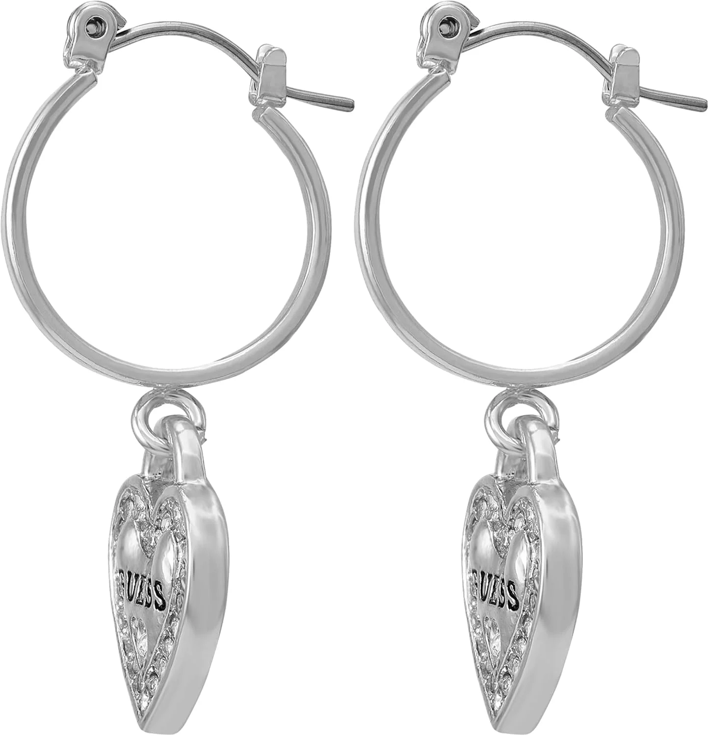 گوشواره های حلقه ای موزه ای GUESS با آویز قلبی لوگو، تک سایز، فلزی، بدون سنگ قیمتی گوشواره های حلقه ای موزه ای GUESS با آویز قلبی لوگو، تک سایز، فلزی، بدون سنگ قیمتی