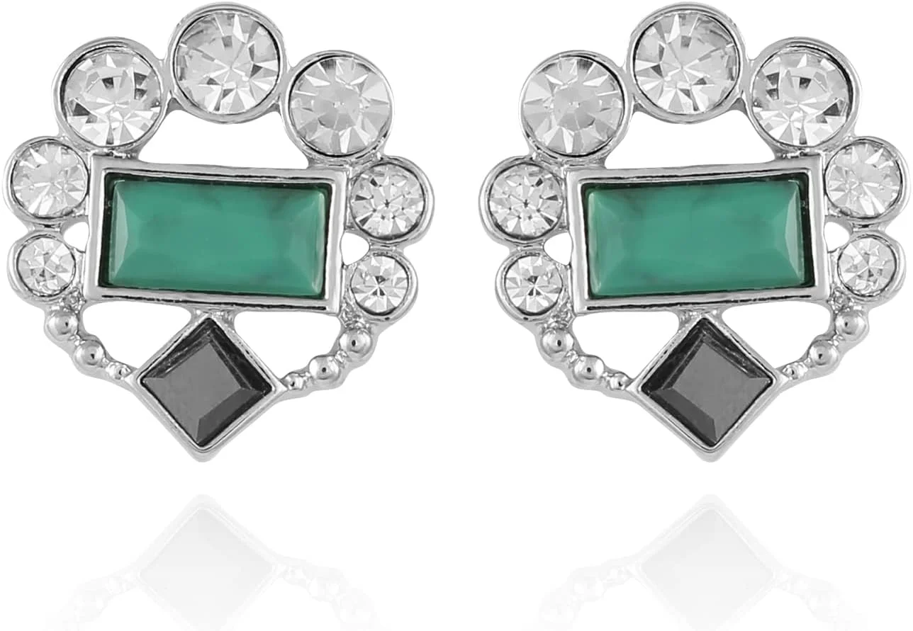 گوشواره دکمه ای نقره ای رنگ GUESS با سنگ یشمی، سایز واحد، فلزی، بدون سنگ قیمتی