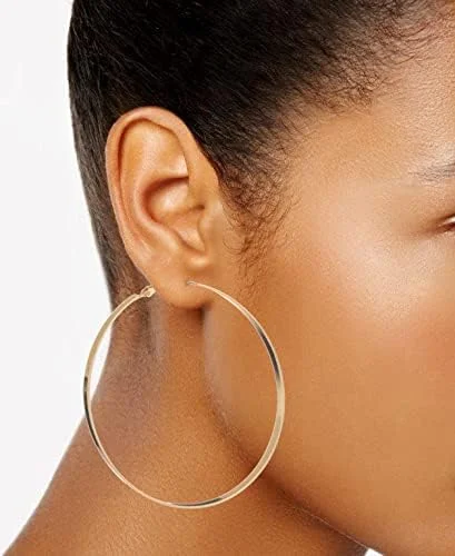 گوشواره های حلقه ای بزرگ استیل گس، حلقه ای صاف به رنگ طلایی، تک سایز، فلزی، بدون سنگ قیمتی