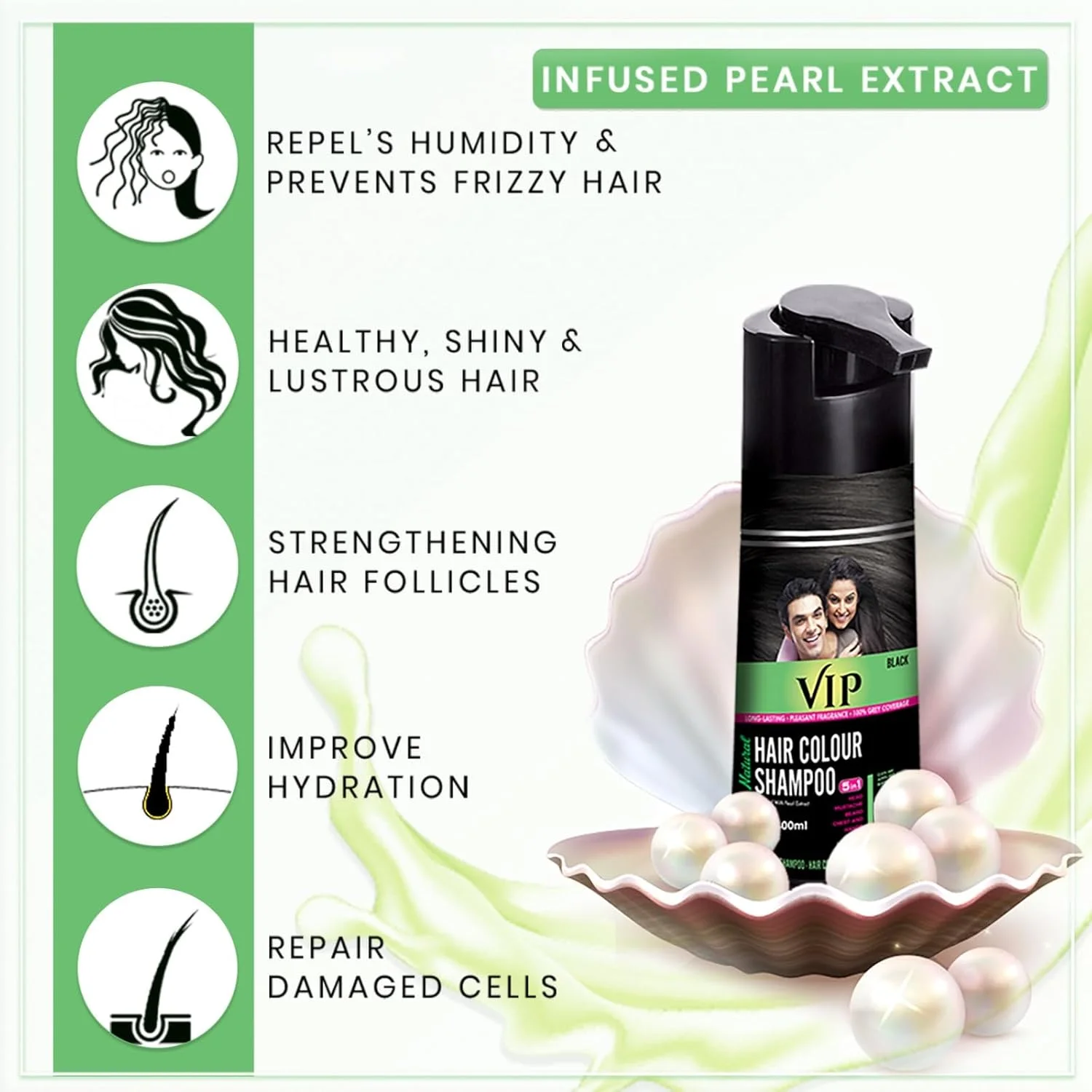 شامپو رنگ مو وی آی پی رنگ موی دائمی برای آقایان و بانوان، مشکی - 180 میلی لیتر (بسته 2 عددی) | رنگ مو بر پایه شامپو | بدون آمونیاک | رنگ موی سنتی