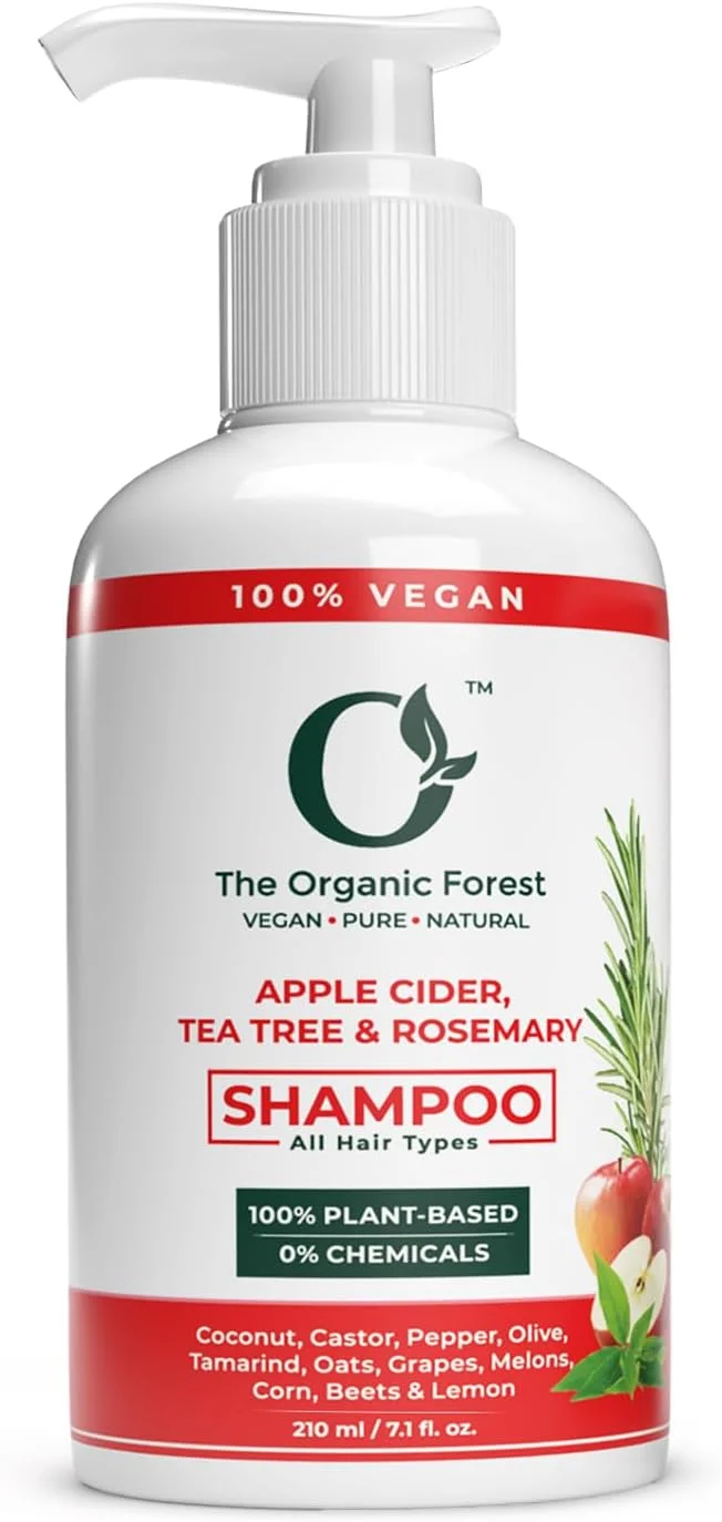 شامپو سرکه سیب، درخت چای و رزماری 100% گیاهی | بدون مواد شیمیایی، سولفات و پارابن، ارگانیک و طبیعی برای موهای چرب
