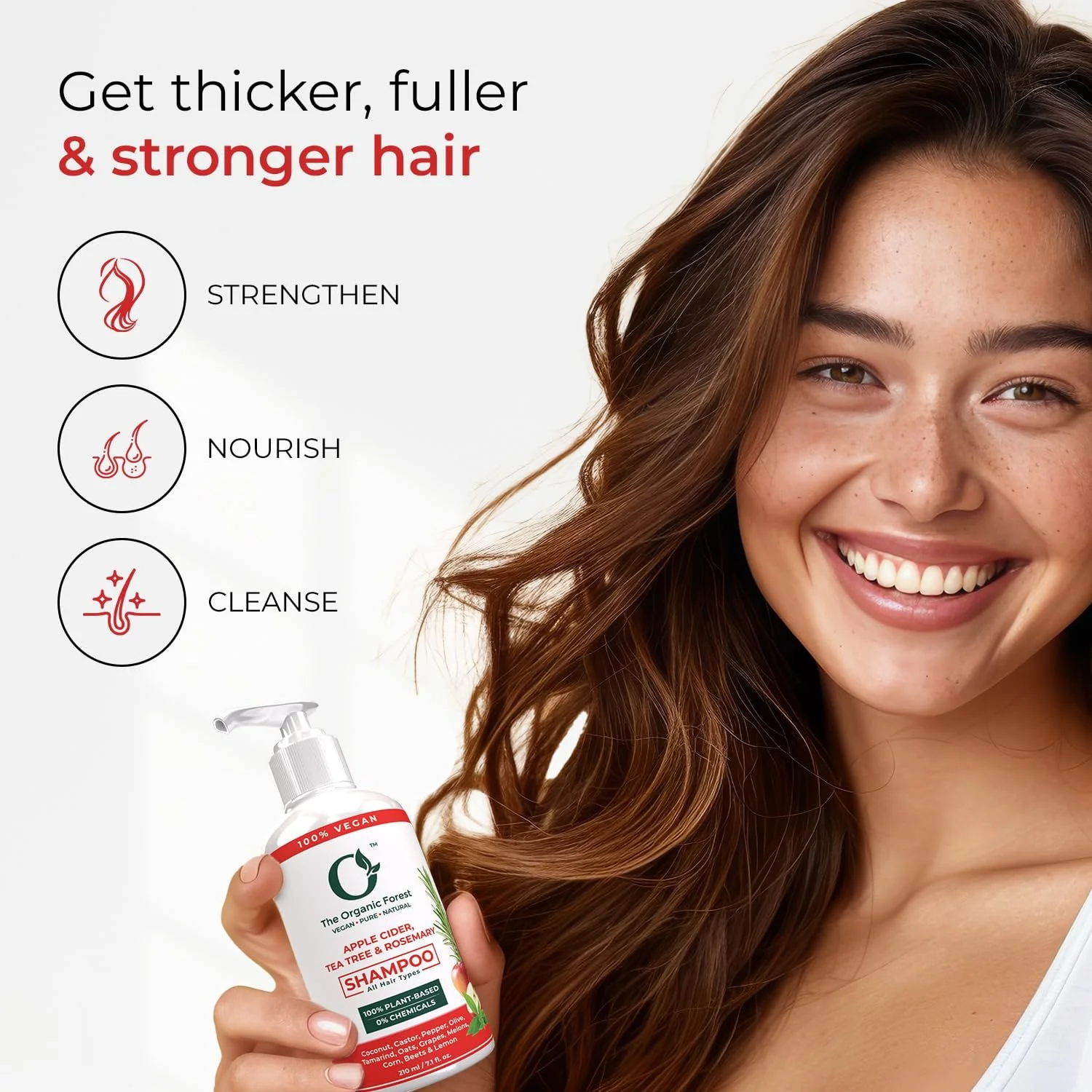 شامپو سرکه سیب، درخت چای و رزماری 100% گیاهی | بدون مواد شیمیایی، سولفات و پارابن، ارگانیک و طبیعی برای موهای چرب