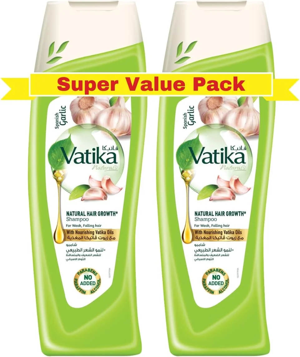 شامپو تقویت کننده موی سر حاوی عصاره سیر اسپانیایی واتیکا نچرالز | برای موهای ضعیف و ریزش دار | حاوی روغن های مغذی واتیکا | بسته فوق العاده 2 عددی - 2x400 میلی لیتر