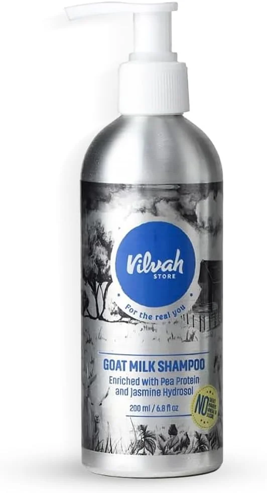 شامپو شیر بز ویلوه استور مناسب برای انواع موهای صاف، موج دار، فر - عالی برای موهای خشک و آسیب دیده، وز و موخوره، حفظ رطوبت طولانی مدت - 200 میلی لیتر